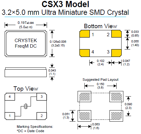 Crystek晶振,贴片晶振,CSX3晶振,无源贴片晶振