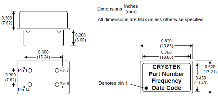 Crystek晶振,时钟振荡器,CCO-083晶振,插件时钟振荡器