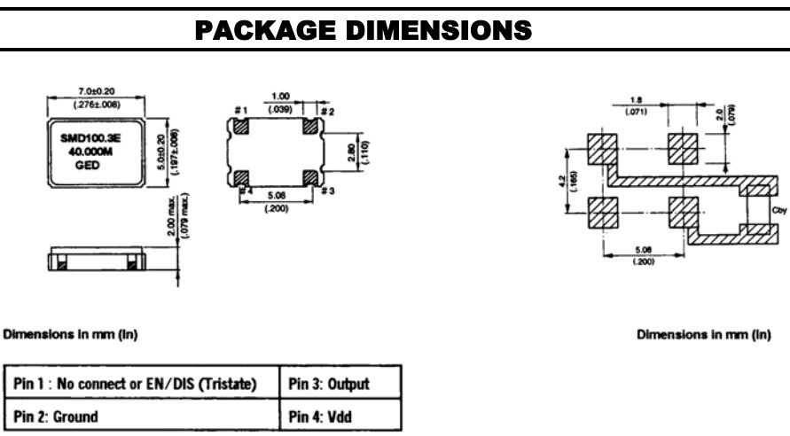 SMD100.3C(E/D)-40.000MHz,7050mm,40MHz,GED Oscillators
